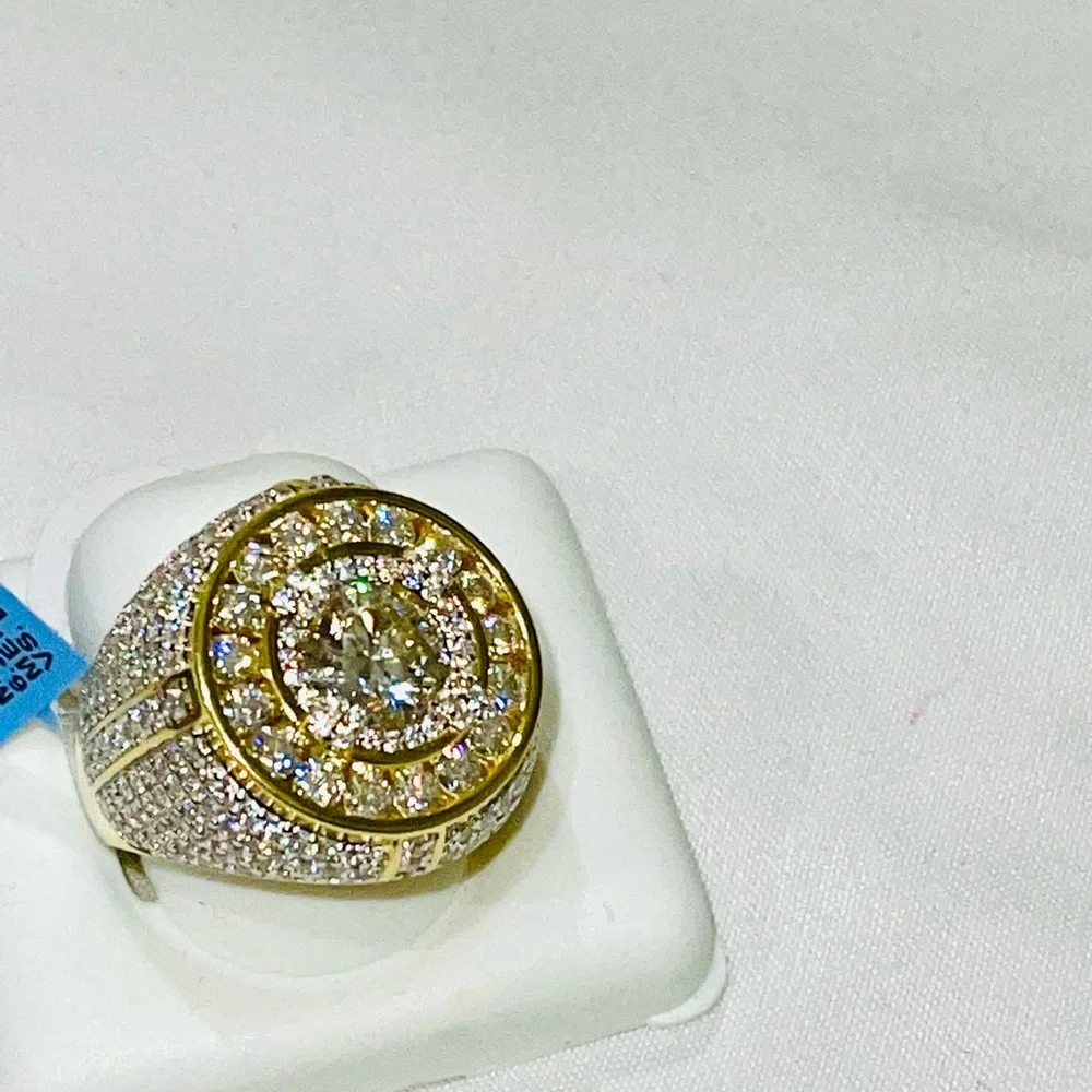 VS D Clarity GRA Certified Mens Iced out Ring 14k Gold Vermeil Lab Grown Diamond - Picture 11 of 13